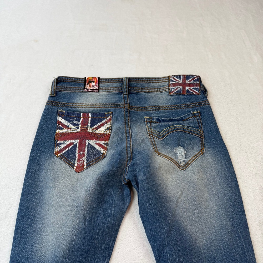 Dollhouse Skinny Jean Women 5 Blue Good Distress Union Jack Low Rise LT-1572MEI - Picture 12 of 13
